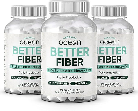Better Fiber - Daily Fiber Supplement - Soften Stool for Effortless Bowel Movements - with Psyllium Hulk and Slippery Elm - 3 Bottles
