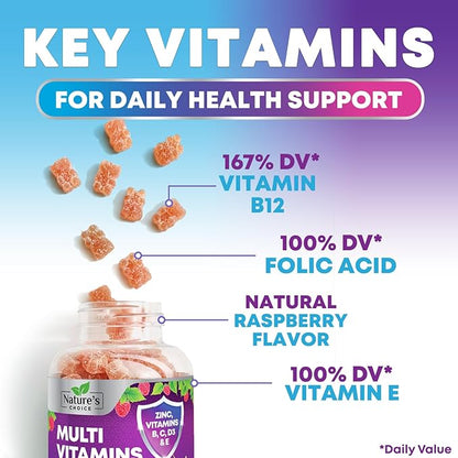 Multivitamin Gummies - Nature's Daily Gummy Multivitamins for Adults, Women & Men with Vitamins A, C, E, B6, B12, and Minerals - Natural Multi Vitamin Supplement, Non-GMO, Berry Flavor - 120 Gummies