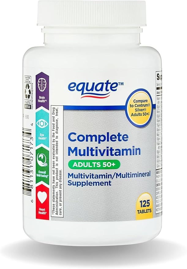 Equate Adult 50+ One Daily Complete Multivitamin Multimineral Supplement Tablets, Healthy Brain 125 Pills (Pack of 1)