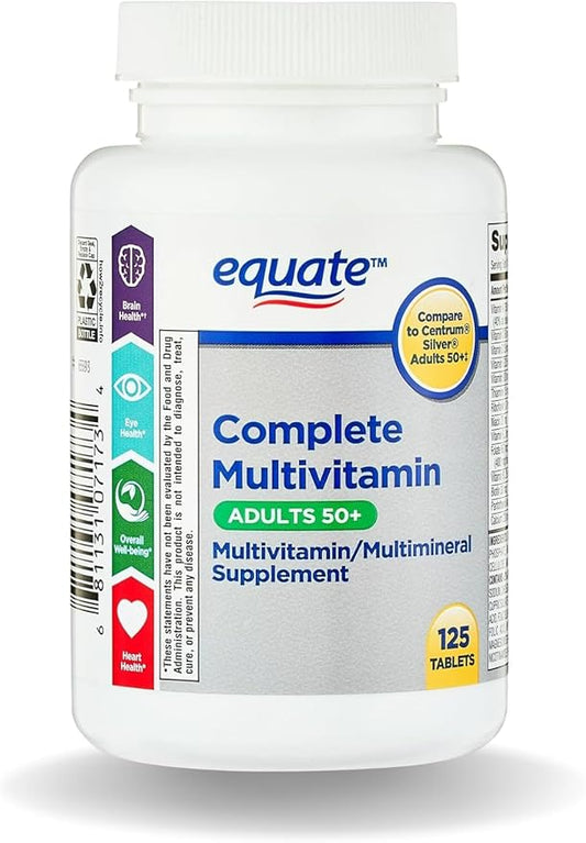Equate Adult 50+ One Daily Complete Multivitamin Multimineral Supplement Tablets, Healthy Brain 125 Pills (Pack of 1)