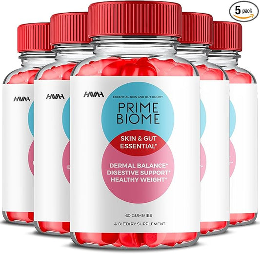 (5 Pack) Prime Biome Gummies PrimeBiome Skin & Gut Support Gummy Formula, PrimeBiome Overall Health & Wellness Vitamin B12 B6 Folic Acid Support Supplement, Prime Biome Advanced Formula (300 Gummies)