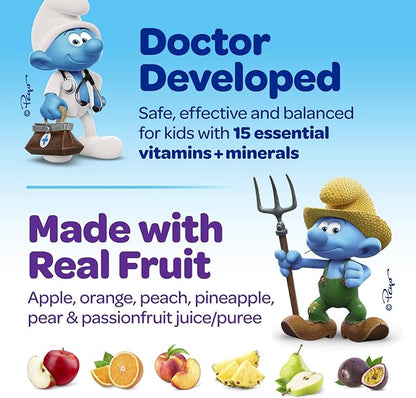 The Smurfs Kids Multivitamin Gummies with 15 Daily Vitamins and Minerals for Growth & Development | Made with Real Fruit in a Smurf Berry | Delicious, Doctor Developed & Non-GMO Formula | 100 Gummies