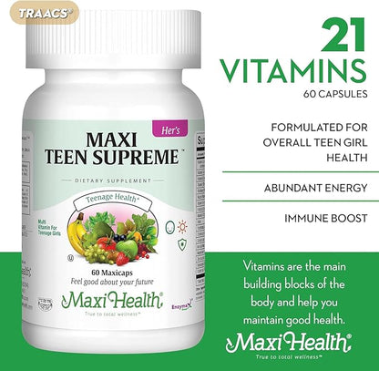 Teen Vitamins for Girls 12-17 - Teen Multivitamin Supreme with D3, Iron, Calcium, Biotin, Digestive Enzymes – Teenager Girl Multi Vitamins for Energy, Immune & Mood Support – 60 Count
