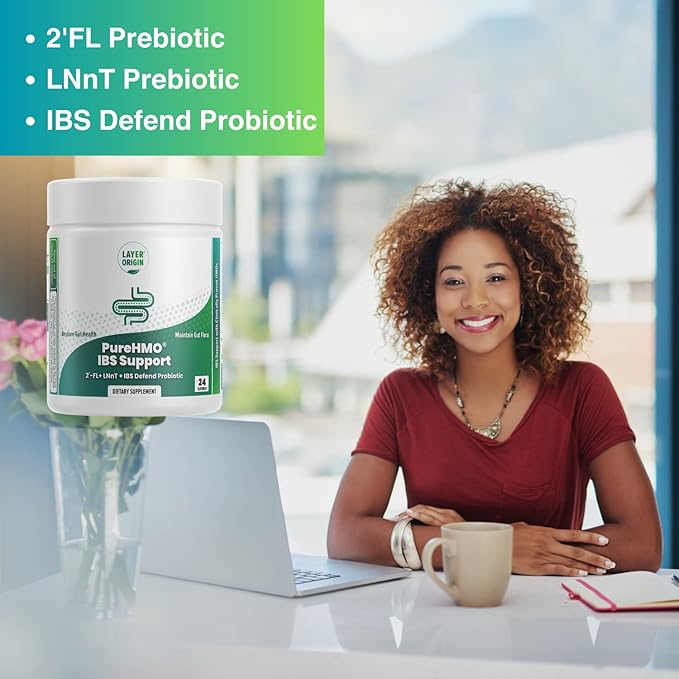 Layer Origin PureHMO IBS Support - Clinically Tested Super Prebiotic + Probiotic for IBS - Strengthen Gut Barriers and Restore Your Gut Functions