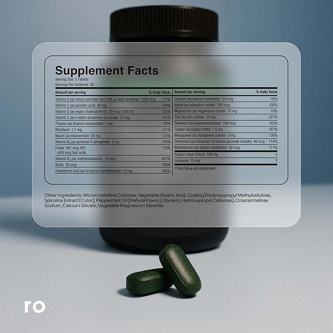Ro Daily Multivitamin for Men | Supports Physical Activity, Brain + Heart Health, and Immune System with 23 Key Nutrients Including Calcium, Magnesium, and Zinc | 30-Day Supply (60 Tablets)