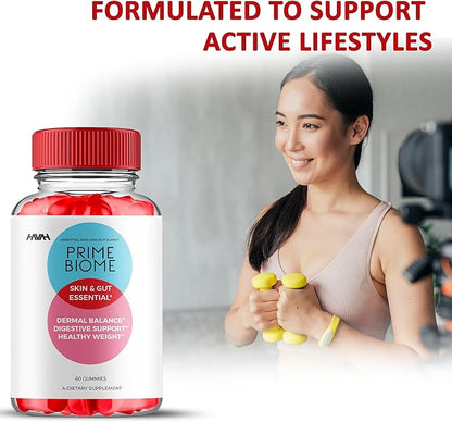 (5 Pack) Prime Biome Gummies PrimeBiome Skin & Gut Support Gummy Formula, PrimeBiome Overall Health & Wellness Vitamin B12 B6 Folic Acid Support Supplement, Prime Biome Advanced Formula (300 Gummies)