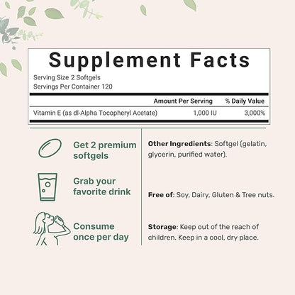 Micro Ingredients Vitamin E, 240 Softgels | Pure Vitamin E Oil Pills | Antioxidant Supplements for Skin, Face, Heart, & Immune Health | Non-GMO, Gluten Free