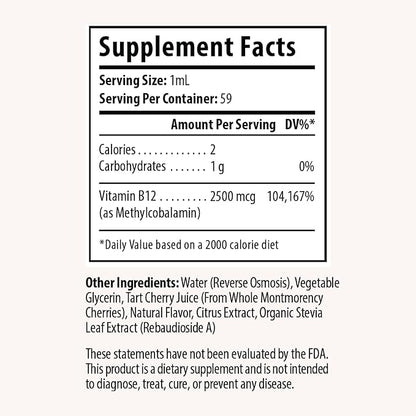 Vitamin B12 2500 mcg 2 oz Liquid Drops for Energy Production, Nervous System Health - No Artificial Preservatives, Non-GMO, Gluten Free, Vegan-Friendly
