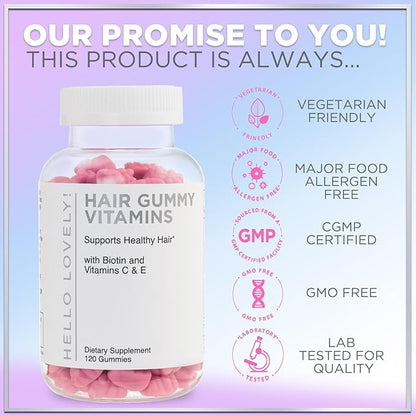 Hair Vitamins Gummies - Biotin 5000 mcg with Vitamin E, C & Zinc, Hair Growth Vitamins for Women & Men - Stronger, Beautiful Hair, Skin & Nails Supplement, Non-GMO & Gluten-Free - 120 Gummy Bears