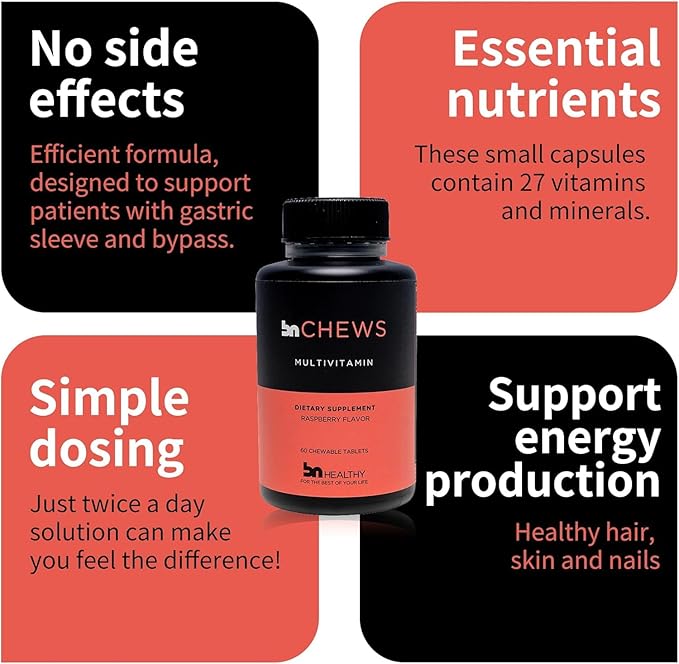 Chewable 2 Pack Bariatric Multivitamin with Iron, Vitamin B12, Delicious Raspberry Flavor – 120 Ct – 60-120 Day Supply.