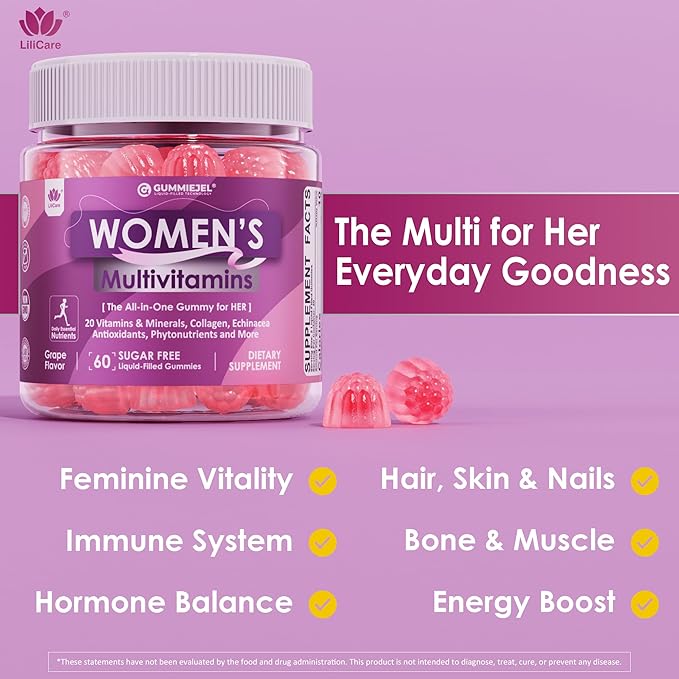 2 Pack - Womens Multivitamin Gummy with Iron, Biotin 2500mcg, Collagen, Keratin, Daily Vitamins A C D E Folate, B Complex, Methylated Multivitamin for Women Support Energy, Beauty, Immune, Sugar Free