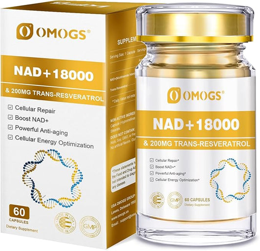 NAD+ 300 mg + Trans-Resveratrol 200 mg, Pure NAD Supplement, Max Absorption, Boosting Supplement for DNA Repair, Healthy Aging, Cellular Energy & Longevity, 60 Capsules