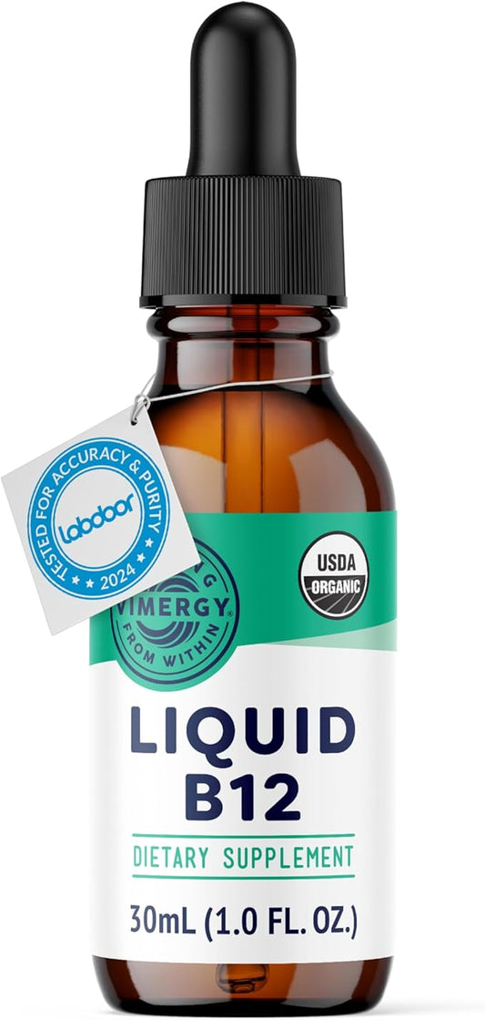 Vimergy Organic Liquid Vitamin B12 Supplement 2500 mcg, Methylcobalamin & Adenosylcobalamin Fast-Absorbing Energy Support USDA Organic, Vegan, Non-GMO B12 Vitamins for Women & Men 30 Serving (30 mL)