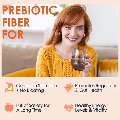DRFOSTER Prebiotic Fiber Powder Unflavored - Soluble Fiber Supplement with Acacia Fiber & Inulin Powder for Digestive Health and Regularity | 5g Per Scoop, 70 Servings | Gluten & Sugar Free, Vegan