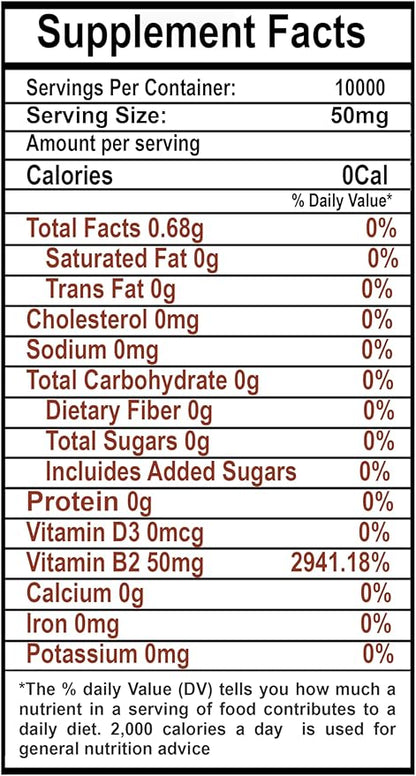 Vitamin B2 Powder 500 g (17.6 oz) RIBOFLAVIN