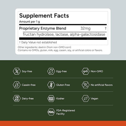 FODZYME® On-The-Go Digestive Enzymes for Gut Health, Relief for Bloating, Gas, Constipation, Diarrhea, Abdominal Pain, Low FODMAP, 30 Dose
