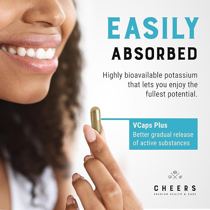 Cheers Potassium Citrate, 20% Daily Value, 316 mg per Capsule, 90 Capsules, Vegan Potassium Supplement for Adults, Natural Mineral Electrolyte - Pack of 2