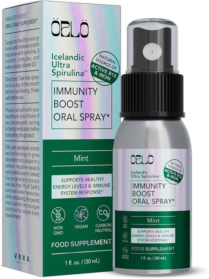 Orlo Immunity Boost Multivitamin Supplement for Adults Spray - Spirulina, Bioactive Vitamin B Complex, B12 Methylcobalamin, Vitamin D3 - Energy, Brain & Immune Health (Up to 60 Servings)