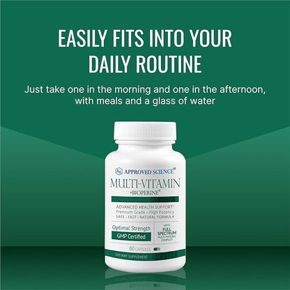 Approved Science Multi-Vitamin - with Full-Spectrum B-Vitamins, Green Tea, Lutein, Lycopene, Zeaxanthin, BioPerine - 360 Capsules - 6 Month Supply