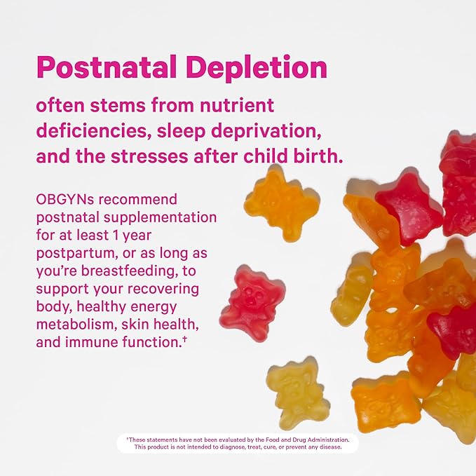 Pink Stork Total Postnatal Vitamin Gummies - Multivitamin for Postpartum Recovery and Lactation Support - Folic Acid, B6, & Vitamin C - Breastfeeding Essentials - 60 Gummy Vitamins