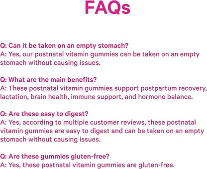 Pink Stork Total Postnatal Vitamin Gummies - Multivitamin for Postpartum Recovery and Lactation Support - Folic Acid, B6, & Vitamin C - Breastfeeding Essentials - 60 Gummy Vitamins