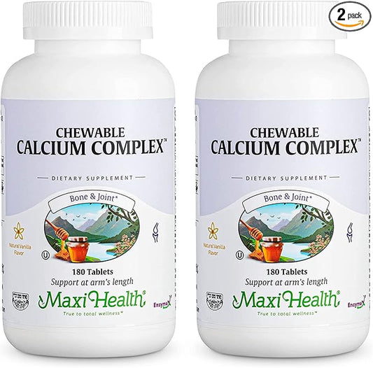 Maxi Health Chewable Calcium Complex – Vanilla Flavor Vitamin D3 and Magnesium Chewables to Help Support Bones – Kosher Magnesium and Calcium Supplement for Women and Men (180 Count, Pack of 2)