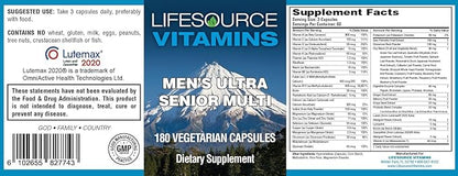 LifeSource Vitamins Men's Senior Multi - Vegetarian - A Complete Multi for Men 50 yrs and Over - 180 Capsules- 60 Day Supply