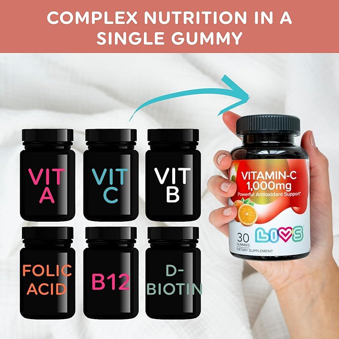 Vitamin C 1000mg Gummies for Kids & Adults | antioxidants & Immune Support Supplement | Hair, Skin and Nails Vitamins for Women & Men | Vegen & Free from GMO & Gluten - 1000mg VIT C/Dose - 30 ct