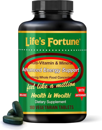 Life's Fortune Whole Food Multivitamin & Mineral, Advanced Energy Support Supplement, Daily Wellness for Men & Women, Amino Acids, 180 Vegetarian Tablets