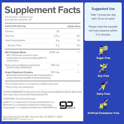 Gundry MD MCT Wellness Powder to Support Energy, Ketone Production and Brain Health, Keto Friendly, Sugar Free (90 Day Supply, Raspberry Medley)
