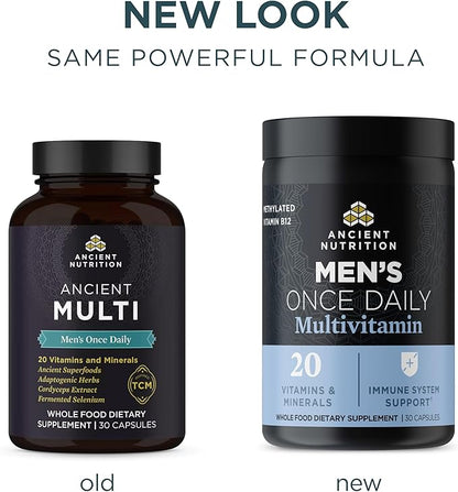 Ancient Nutrition Multivitamin for Men, Ancient Multi Men's Once Daily Vitamin Supplement 30 Ct, Vitamin A, Vitamin B and Vitamin K2, Fenugreek Seed, Supports Immune System, Paleo and Keto Friendly