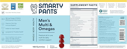 SmartyPants Multivitamin for Men, Gummies: Omega 3 Fish Oil (EPA/DHA), Methylfolate, CoQ10, Vitamin D3, C, Vitamin B12, B6, A, K & Zinc for Immune Support, Biotin, 180 Gummies (30 Day Supply)