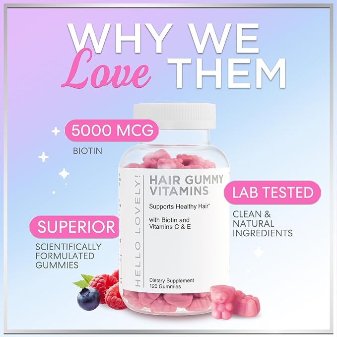 Hair Vitamins Gummies - Biotin 5000 mcg with Vitamin E, C & Zinc, Hair Growth Vitamins for Women & Men - Stronger, Beautiful Hair, Skin & Nails Supplement, Non-GMO & Gluten-Free - 120 Gummy Bears