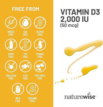 NatureWise Vitamin D3 2000iu (50 mcg) 30-Day Supply for Immune Support, Healthy Muscle Function, and Bone Health - Non-GMO, Gluten Free in Organic Extra Virgin Olive Oil, (Mini Softgel), 30 Count