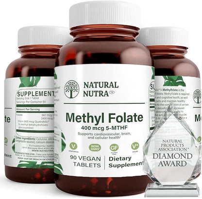 Natural Nutra Active Methyl Folate Supplement with Quatre Folic, Helps to Brain Health, Improve Heart Health, Support Body Health, Promotes Cell Health, Boost Body's Immune System, 90 Vegan Tablets