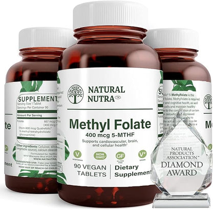 Natural Nutra Active Methyl Folate Supplement with Quatre folic, Support Heart and Body Health, Helps Brain Health, Improve Positive Vibes, Help Reduce Bone-Tired, B9, 90 Vegan Tablets (Pack of 2)