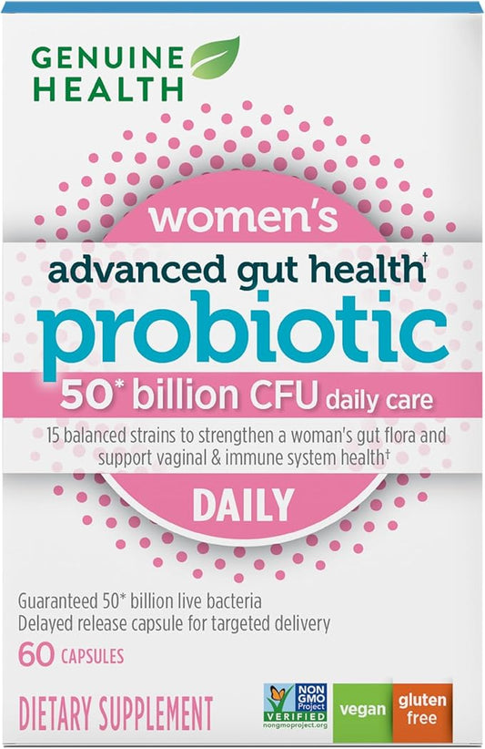 Genuine Health Women's Daily Probiotic, Helps Promote Healthy Digestion, Gut Health & Vaginal & Skin Health, Multi-Strain Formula (60 Count)