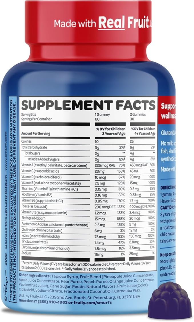 Smurfs Kids Multivitamin Gummies | Multivitamin Gummies for Kids with 15 Vitamins & Minerals | Made with Real Fruit | Doctor Developed | Non-GMO and No Artificial Flavors or Colors | 60 Gummies