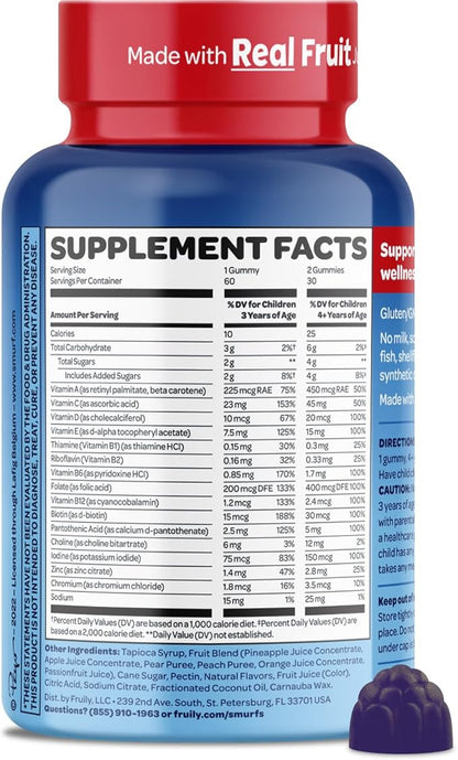 Smurfs Kids Multivitamin Gummies | Multivitamin Gummies for Kids with 15 Vitamins & Minerals | Made with Real Fruit | Doctor Developed | Non-GMO and No Artificial Flavors or Colors | 60 Gummies