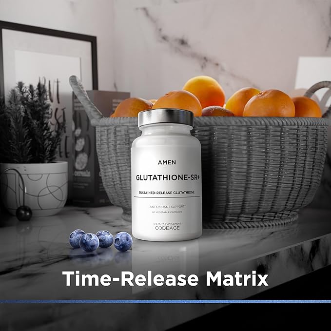 Amen Glutathione-SR+ Advanced Sustained-Release Supplement - 2-Month Supply - Reduced L-Glutathione - Galactomannans Fenugreek Seed - Time-Reduced Matrix - Non-GMO - 60 Capsules