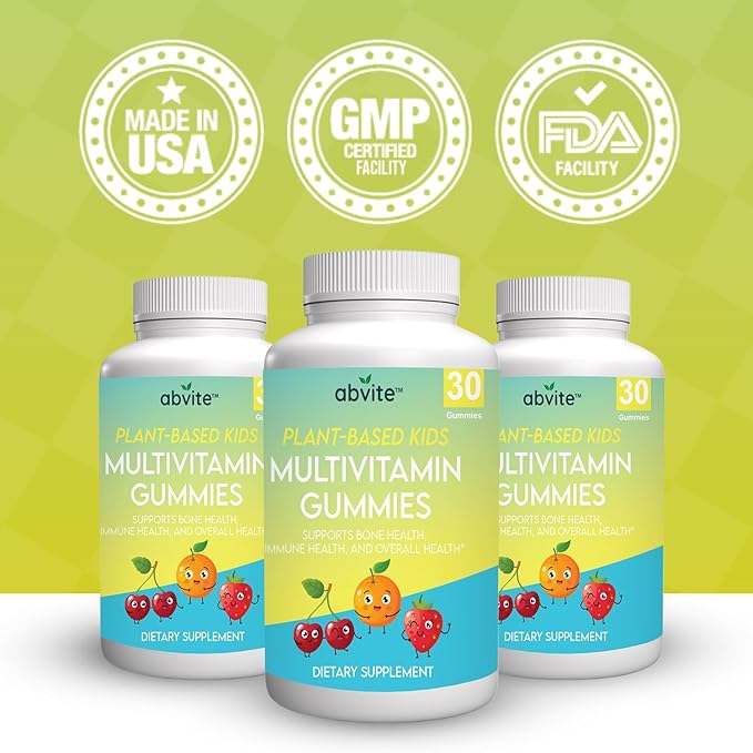 Kids Multivitamin Gummies – Plant-Based Daily Kids Gummy Vitamins with A, C, D, E, B3, B6, B12, Biotin & Inositol – Non-GMO, Gluten-Free – 30 Count (30-Day Supply)