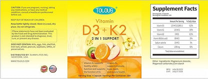 Vitamin D3+K2, D3 5000 IU with K2 MK-7 125 mcg, 120 Count, Gluten Free, 120 Day Supply