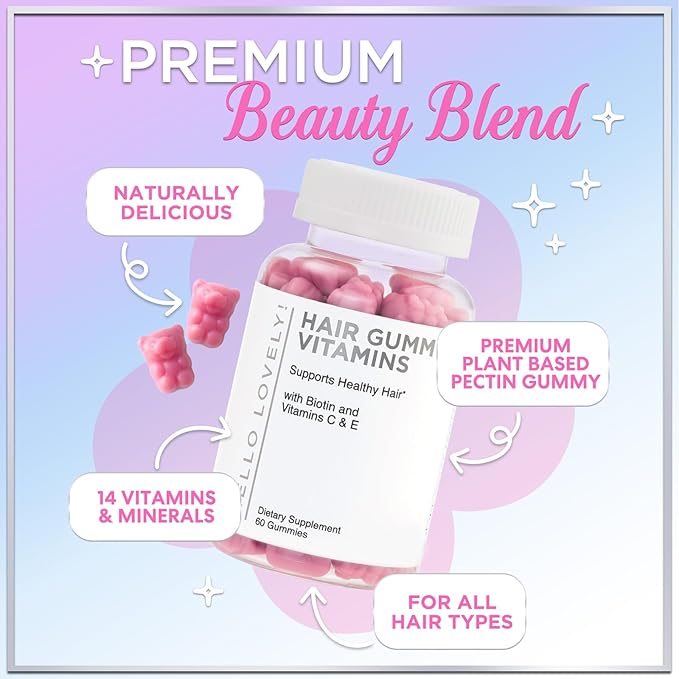 Hair Vitamins Gummies - Biotin 5000 mcg with Vitamin E, C & Zinc, Hair Growth Vitamins for Women & Men - Stronger, Beautiful Hair, Skin & Nails Supplement, Non-GMO & Gluten-Free - 60 Gummy Bears