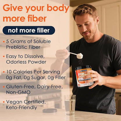 DRFOSTER Prebiotic Fiber Powder Unflavored - Soluble Fiber Supplement with Acacia Fiber & Inulin Powder for Digestive Health and Regularity | 5g Per Scoop, 70 Servings | Gluten & Sugar Free, Vegan