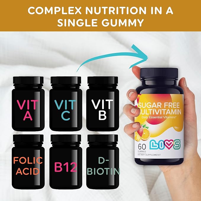 Sugar Free Multivitamin Gummies for Adults & Kids – Vegan Gummy Vitamin with A, C, D, B-Complex (B3, B5, B6, B12), Biotin & Zinc | Multivitamin Supplements for Overall Wellness & Support - 60 Ct
