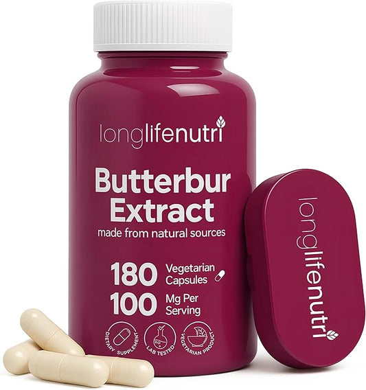Butterbur Extract 100mg - Petasites Hybridus Root Extract, 180 Vegetarian Capsules, 6 Month Supply, Organic Supplement for Head Comfort & Neural Calm, GMP Certified, Made in USA