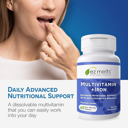 EZ Melts Dissolvable Multivitamin with Iron for Women and Men, Sugar-Free, 1-Month Supply - 1 Pack