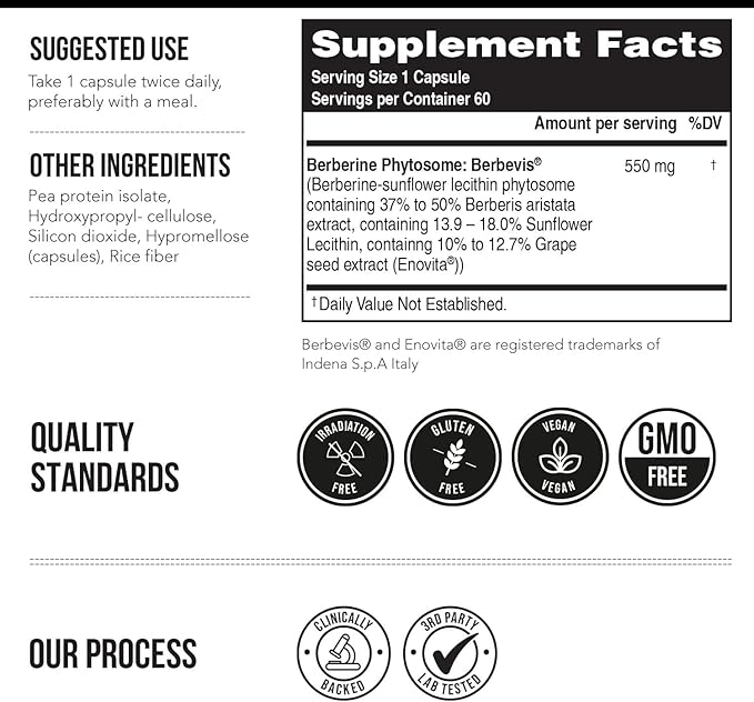 SoActive Berberine 550mg: 9.6X Higher Absorption, Clinically Studied, Optimized Phytosome | Supports Metabolism & AMPK Activation | Non-GMO, Soy-Free | Clinically Validated Dose | 60 Servings