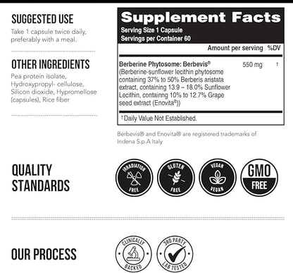 SoActive Berberine 550mg: 9.6X Higher Absorption, Clinically Studied, Optimized Phytosome | Supports Metabolism & AMPK Activation | Non-GMO, Soy-Free | Clinically Validated Dose | 60 Servings