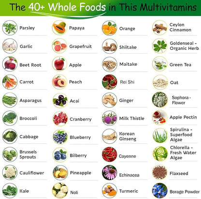 Vegan Whole Food Multivitamin for Men, Daily Multivitamin for Men and Women, Organic Fruits & Vegetables, B-Complex, Herb& Mushroom Blend, Omegas, Minerals, All Natural, Non-GMO, 180 Count